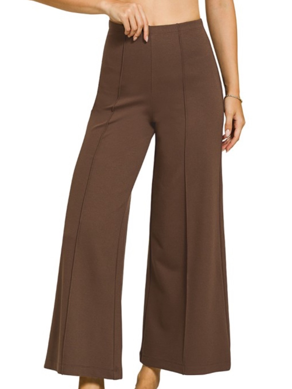 Zenana Brown Ponte  Wide Leg Pull on Pant